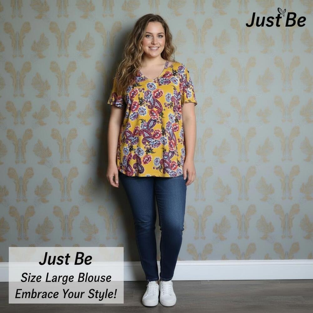 Just Be Size Large Yellow Floral Print Blouse